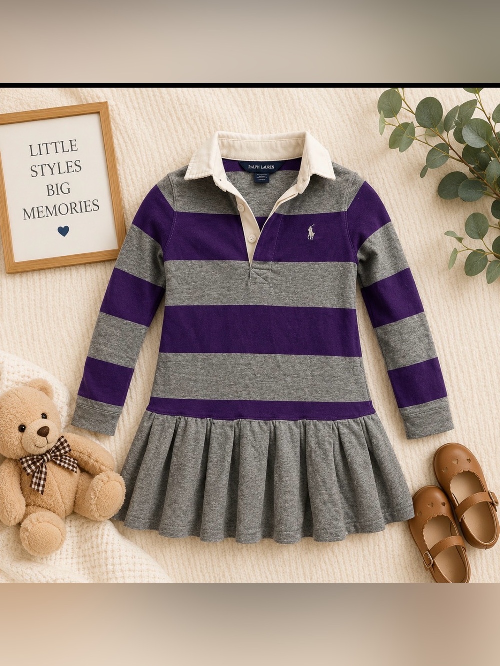 Ralph Lauren Purple and Gray Striped Long Sleeve dress size S (7)